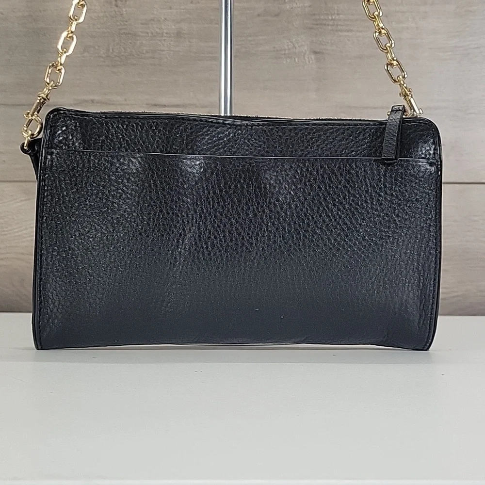 Tory Burch Black Leather Crossbody with Gold Chain Accents